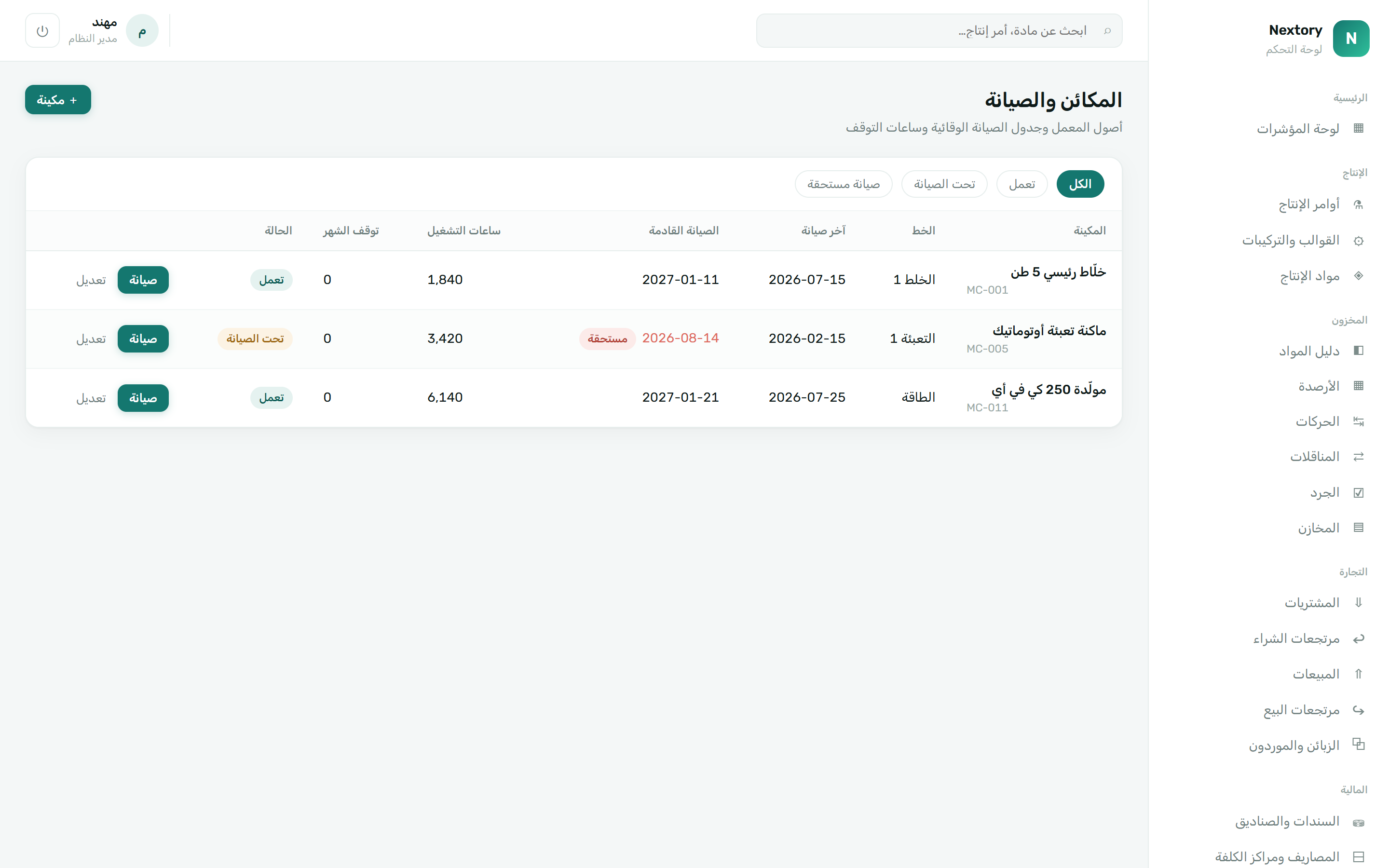 المكائن والصيانة