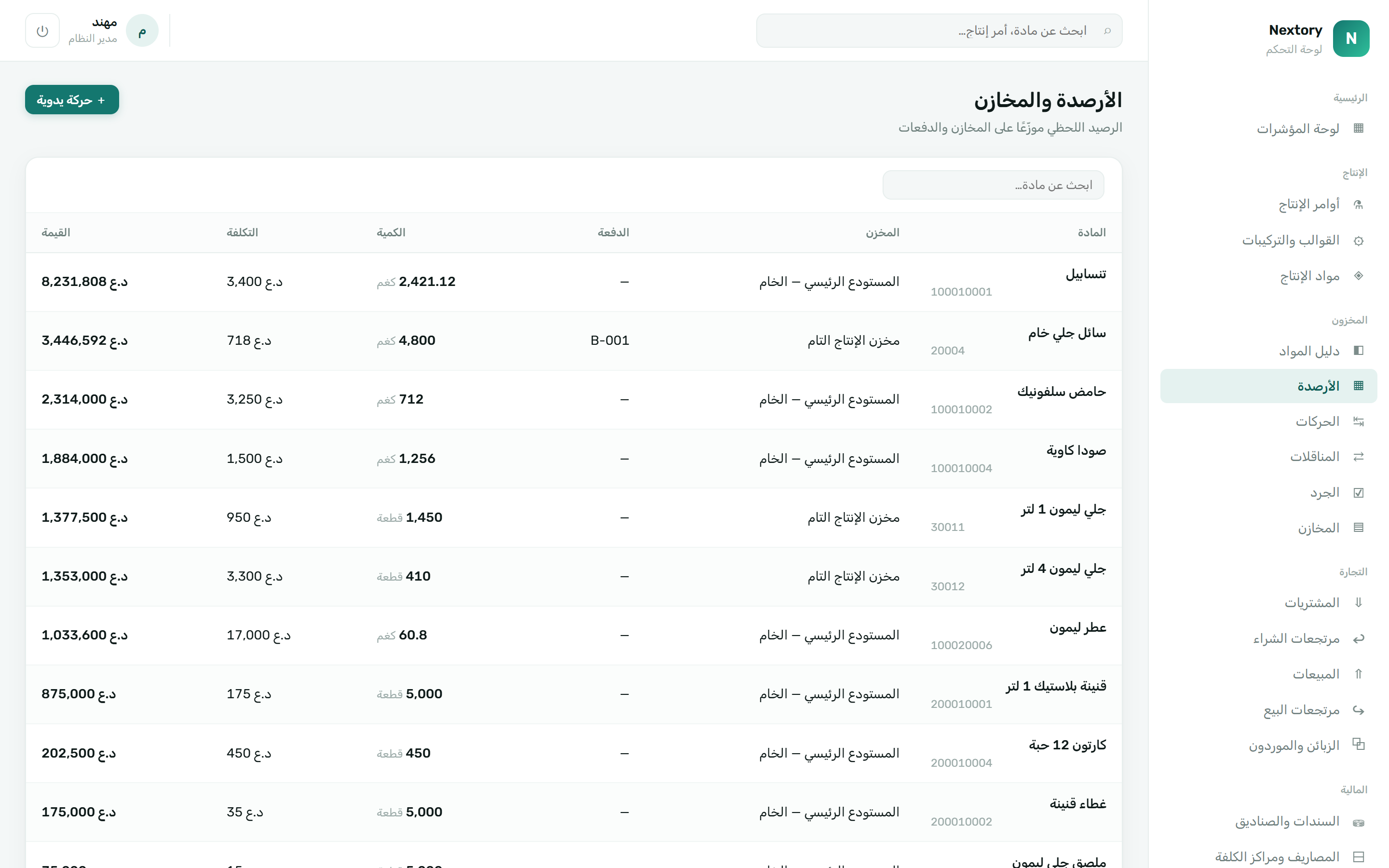 أرصدة المخزون